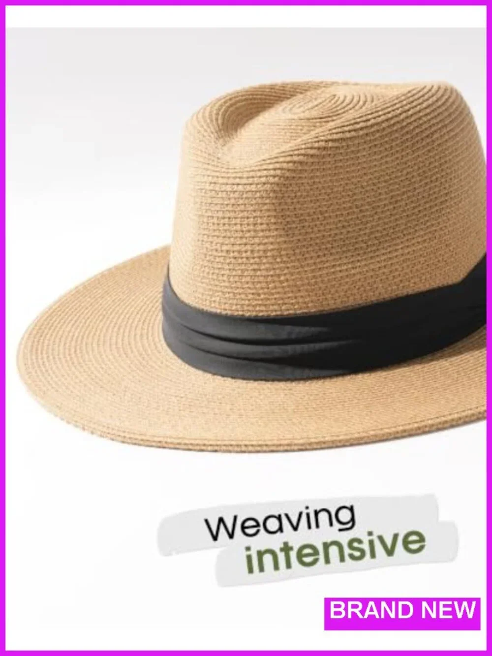 Wide Brim Straw Panama Hat Fedora Summer Beach Sun Hat UPF Protection